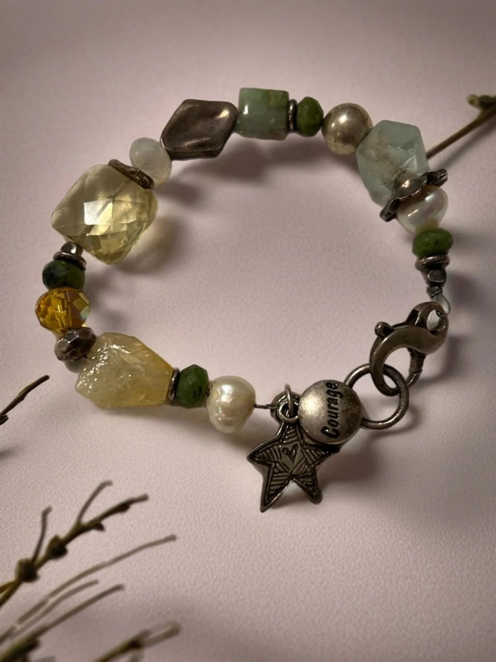 Stunning Sterling, Pearl, Citrine and Beaded Bracelet. 